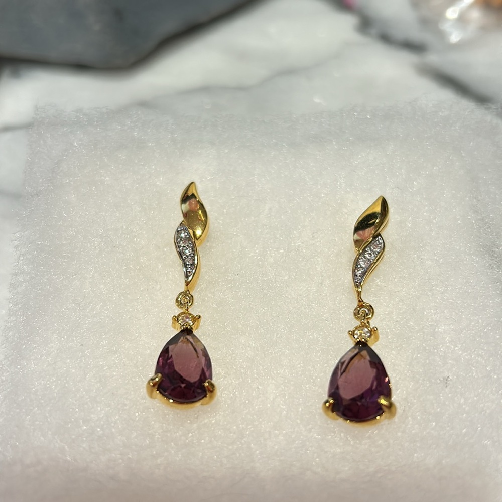 Amethyst Cubic Zirconia Twist Drop Earrings-Boutique